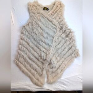 RABBIT Dyed Fur 100% Metric Knits Collection Open Vest Cream &  Pale Pink Col…